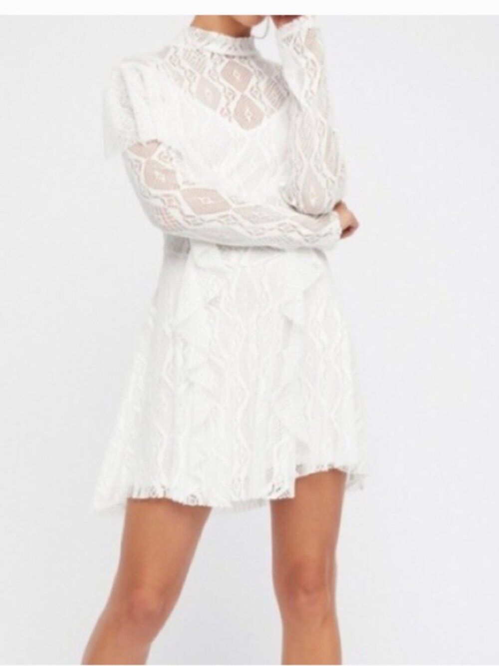 Free People White Lace Ruffle Long Sleeve Mini Dress Size Small
